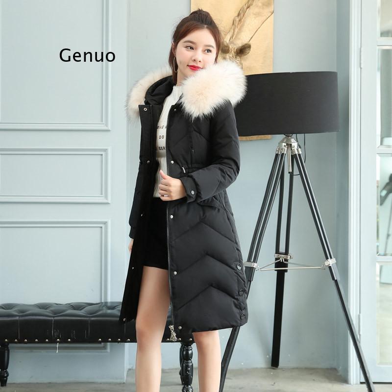 Wanita Mantel Bawah Jaket Berlapis Kapas Parka Musim Dingin Jaket Baru Kerah Bulu Hangat Berkerudung Pakaian Luar Mantel Katun Panjang