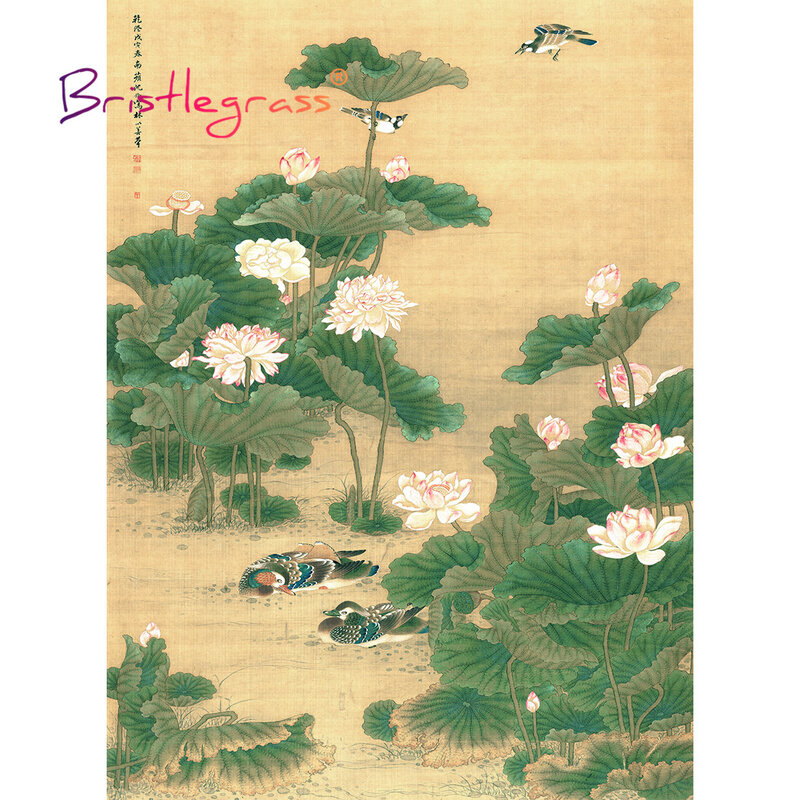 BRISTLEGRASS Wooden Jigsaw Puzzles 500 1000 Pieces Lotus Flower Mandarin Ducks Old Master Chinese Painting Educational Toy Decor