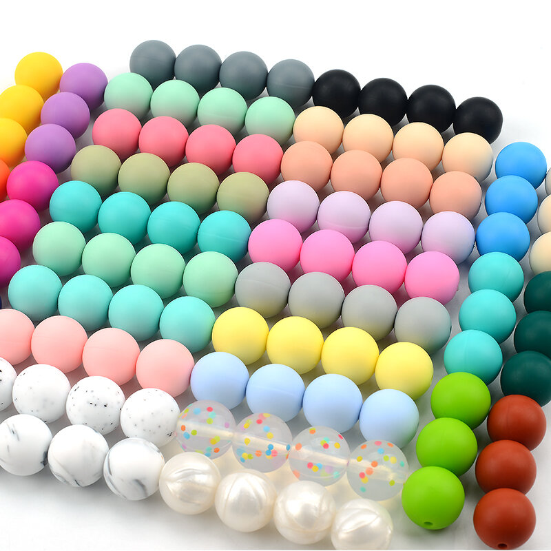 LOFCA 100Pcs/lot 12MM Round Shape Silicone Teething Beads Baby Teether For DIY Nursing Necklace Food Grade Chew Beads