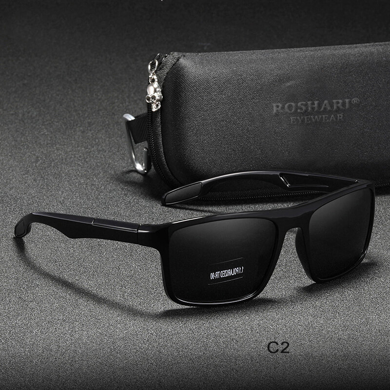 Roshari Gepolariseerde Zonnebril Mannen TR90 Ultralight Bestuurder Tinten Mannelijke Vintage Zonnebril Voor Vrouwen Spuare Eyewear P0016