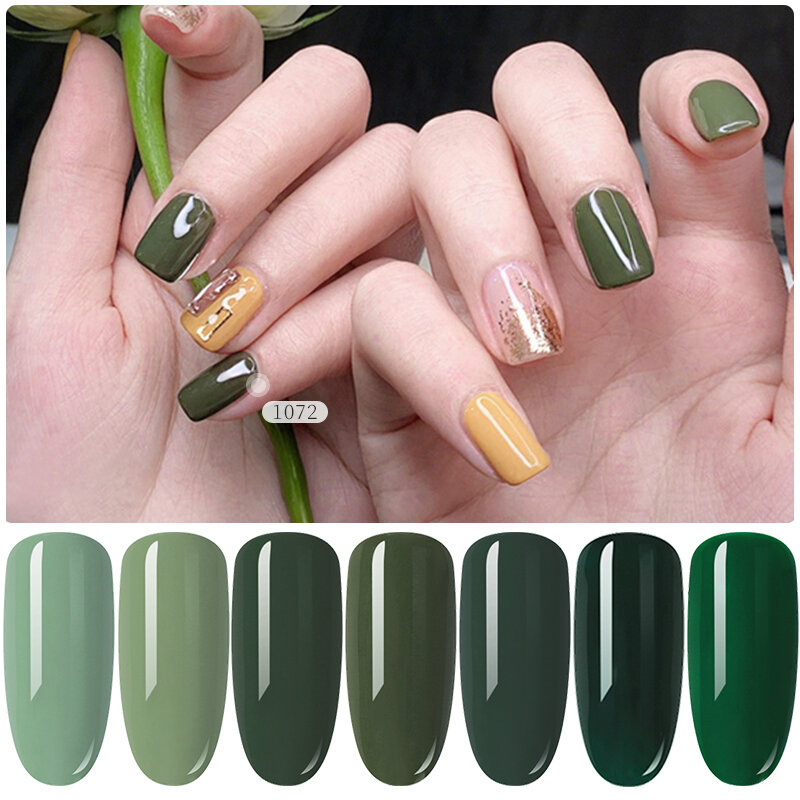 HNUIX 7.3ML paint Gel varnish Green colors Gel nail polish set for DIY manicure Top Base coat Hybird nail design Art primer