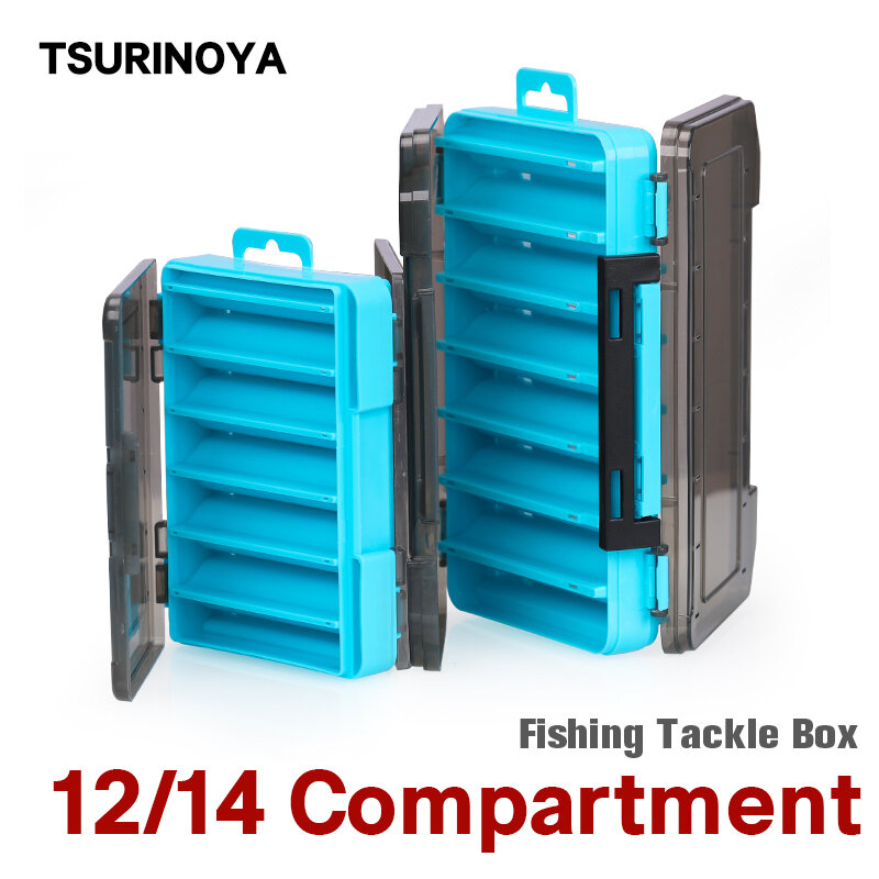 Tsurinoya-caixa de isca de pesca dupla camada, estojo, isca dura dupla face, compartimento 12 ou 14