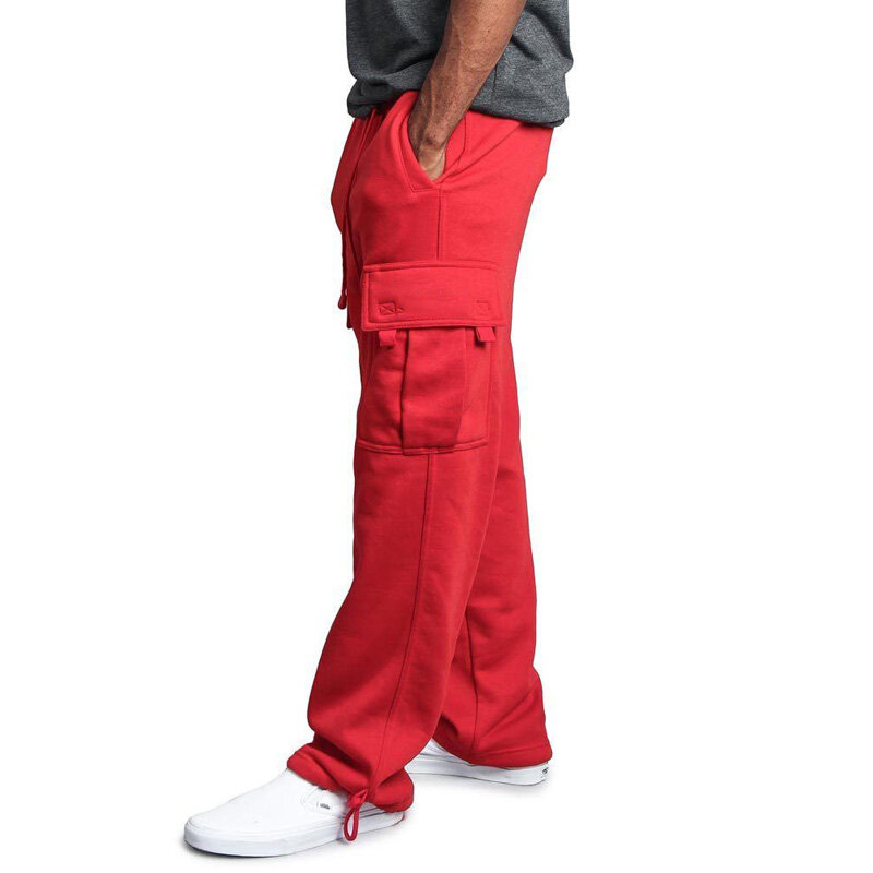 Sports Pants Men Plus Size Multi-pockets Baggy Loose Mens Straight Trousers Solid Plain Popular Streetwear Males Bottoms M-4XL