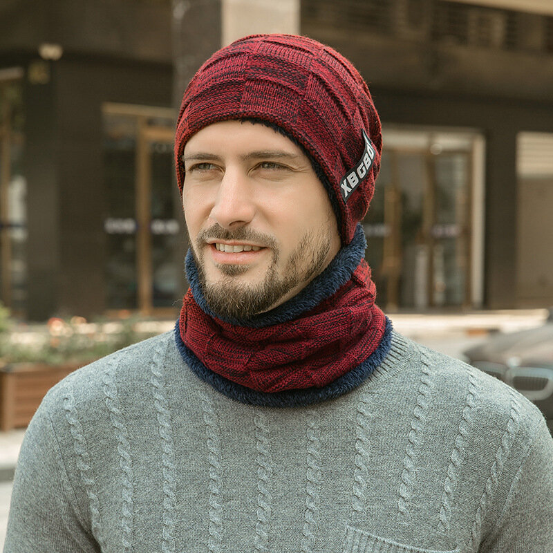 Зимние облегающие шапки и шарф унисекс, теплый вязаный женский и мужской шарф с толстой флисовой подкладкой