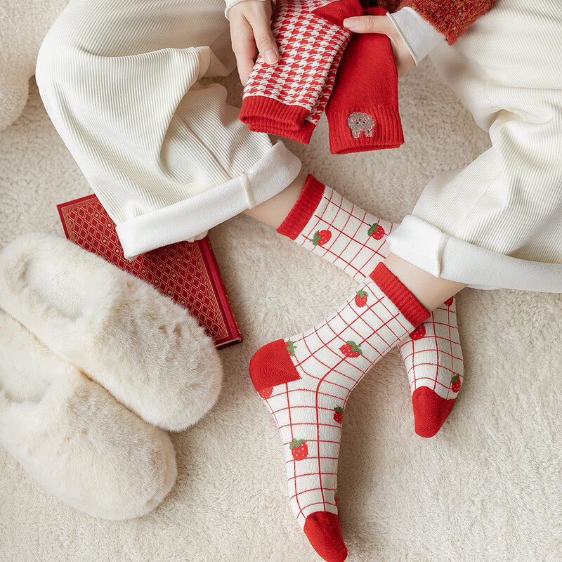 Salina ms. meias algodão bordado inverno primavera ano novo natal multicolorido lazer esportes quente confortável moda terry