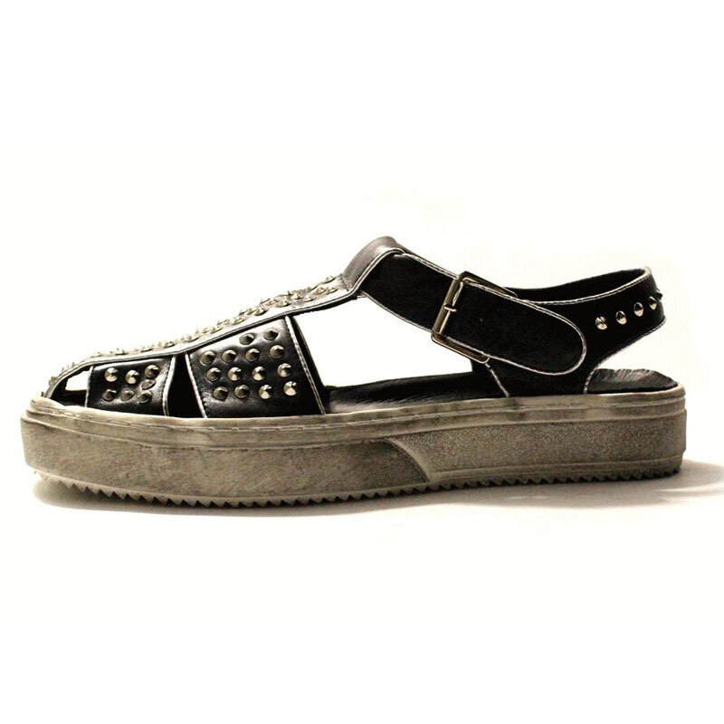 Włoskie ręcznie robione letnie męskie nitowane sandały prawdziwej skóry Runway gruba platforma klamra na kostce dziewczyny człowiek plaża sandały buty