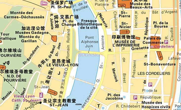 Impermeável dupla face filme mapa de viagem, adequado para Paris e França, chinês e inglês, dobrável, resistente, pontos de compras