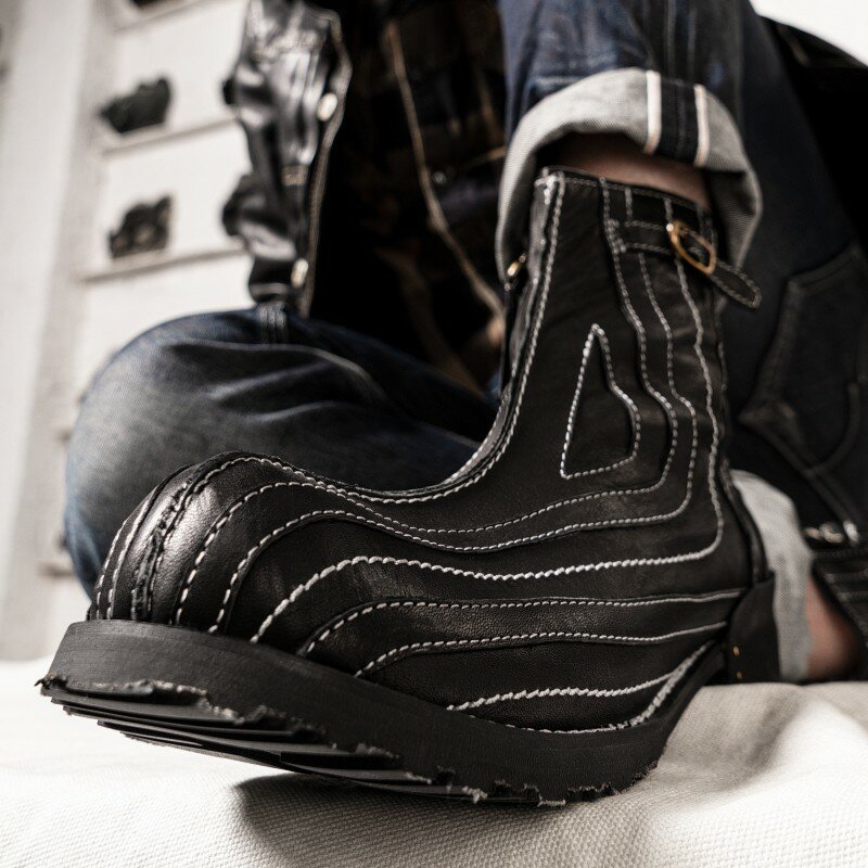 Botas de equitação de couro genuíno com zíper dedo do pé redondo botas de cavaleiro artesanal outono inverno botas de tornozelo 35-48