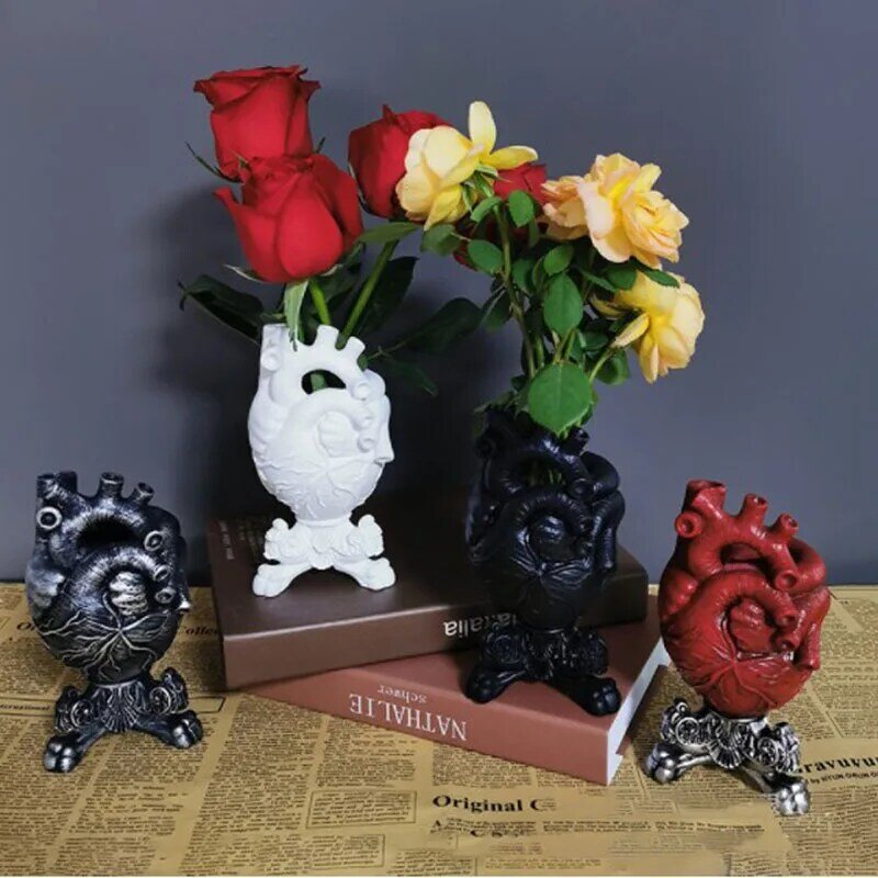 Vase en résine, décoration de maison nordique, Sculpture en forme de cœur, Statue, Pot de fleur, ornement artisanal de bureau