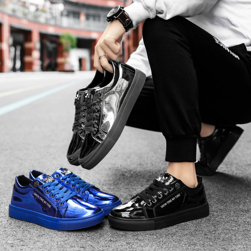 Мужские кожаные кроссовки с низким вырезом, синие повседневные кроссовки на плоской подошве, с блестками, модная брендовая обувь для мужчин, 2021