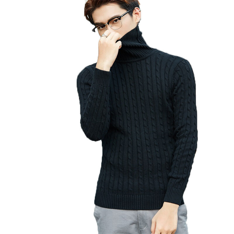 Autumn new Korean men's lapel plus velvet sweater Men's thick sweater cotton base