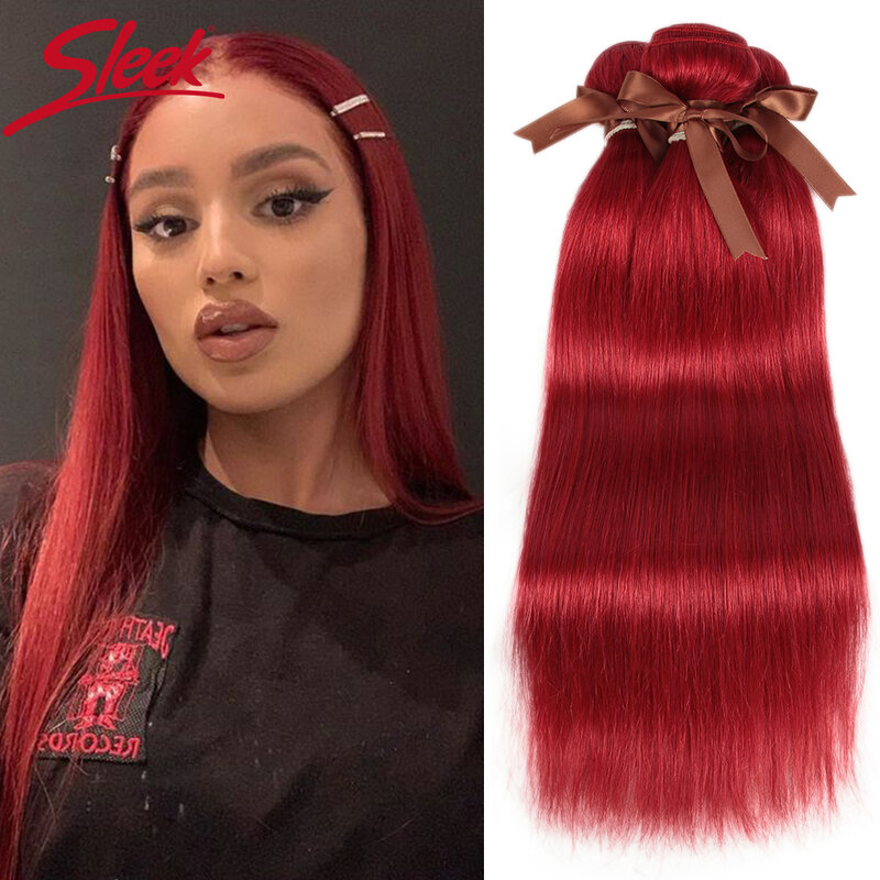 Sleek Rot Menschliches Haar Bundles 30 Zoll Farbige Remy Brazilian Hair Extensions Blonde Burgund Farbige Einzel Bundles Großhandel