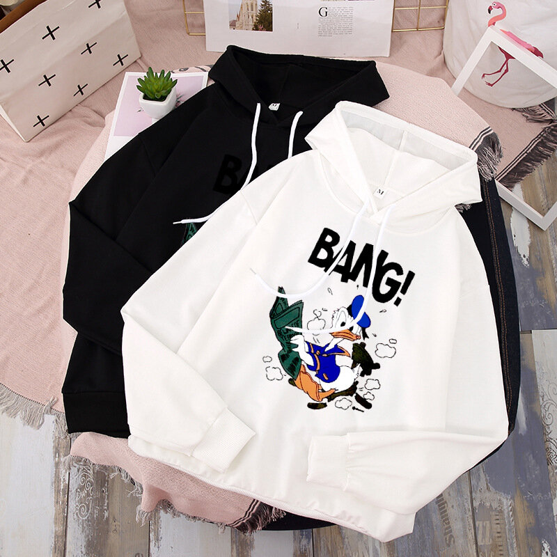 Mulher hoodies casal camisa primavera inverno streetwear dos desenhos animados camisa donald carta impressão bang manga longa engraçado camisolas