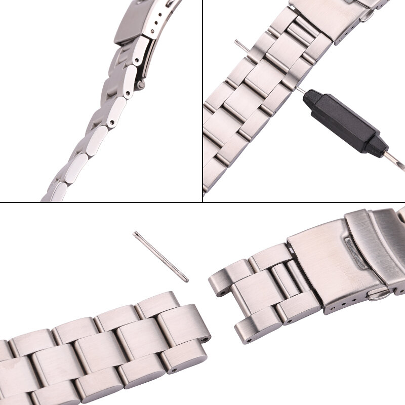 Stainless Steel Watchband Bracelet 20mm 22mm Men Metal Brushed Curved End Watch Band Strap Clocks Accessories