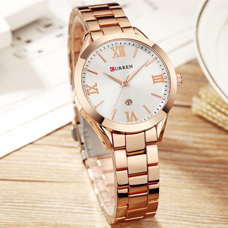 Женские часы CURREN, модные женские водонепроницаемые часы в стиле ретро, Стальные кварцевые часы для женщин, рождественские Женские часы 9007