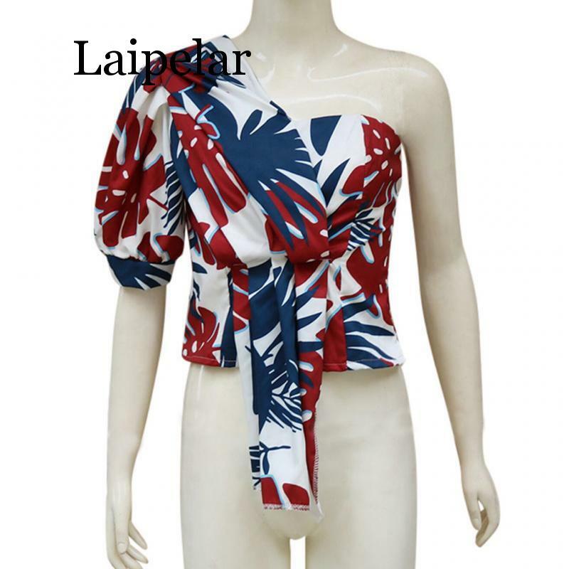 Blusa estampada De manga media para verano, camisa Sexy femenina con un hombro descubierto, 2020