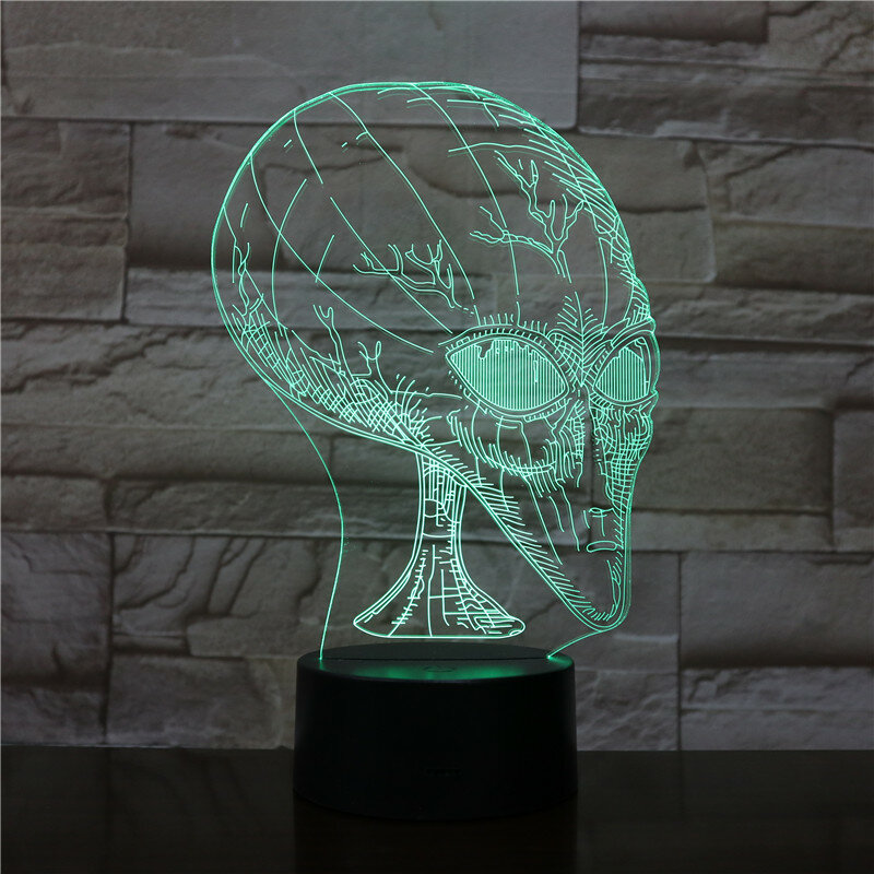 외계인 머리 3D 비전 환상 독특한 램프 아크릴 밤 빛 터치 스위치 Luminaria 테이블 램프 7 색 변경 데코 선물