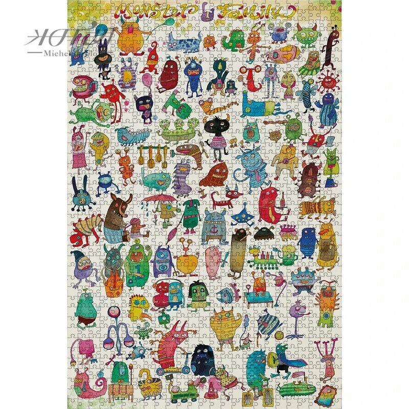 미켈란젤로 나무 지그 소 퍼즐 500 1000 1500 2000 조각 괴물 가족 만화 동물 교육 장난감 그림 홈 장식