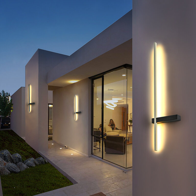 LED Lampu Dinding Luar Ruangan Lampu Dinding Panjang Modern Tahan Air IP54 Villa Teras Taman Lampu Dinding Eksterior Tempat Lilin Dinding Aluminium