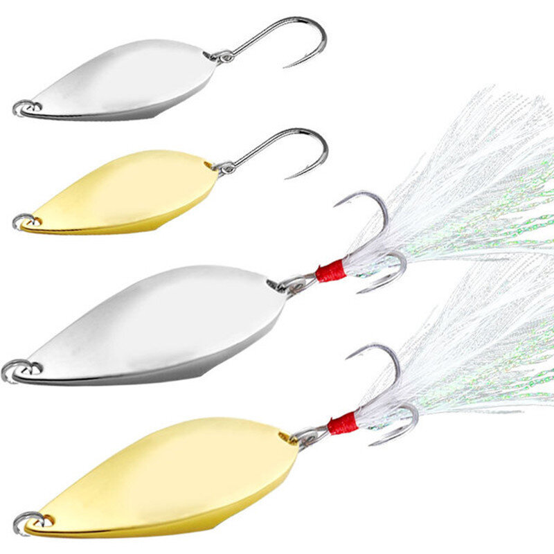 Metal Spinner Colher Fishing Lure, Iscas Artificiais Duras, Trout Pike, Pena Treble Gancho Tackle, Ouro e Prata, 10g, 15g, 20g, 1Pc