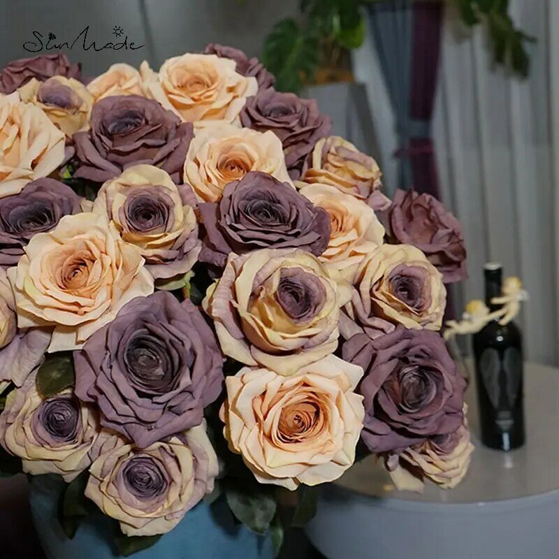 SunMade-Rosas grandes de lujo, Flores púrpuras, decoración para sala de estar, decoración de Año Nuevo, Flores artesanales para boda, 1 ud.