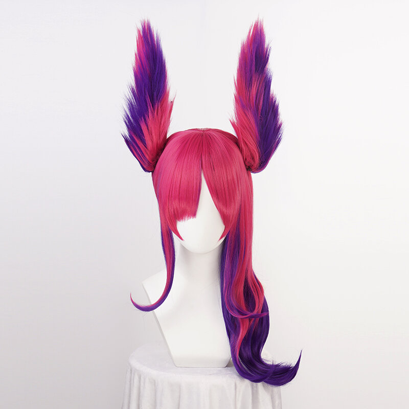 LOL Star Guardian The Rebel Xayah Wig Cosplay Wanita Rambut Sintetis Permainan Cos Wig dengan Chip Ekor Kuda Yang Dapat Dilepas + Topi Wig