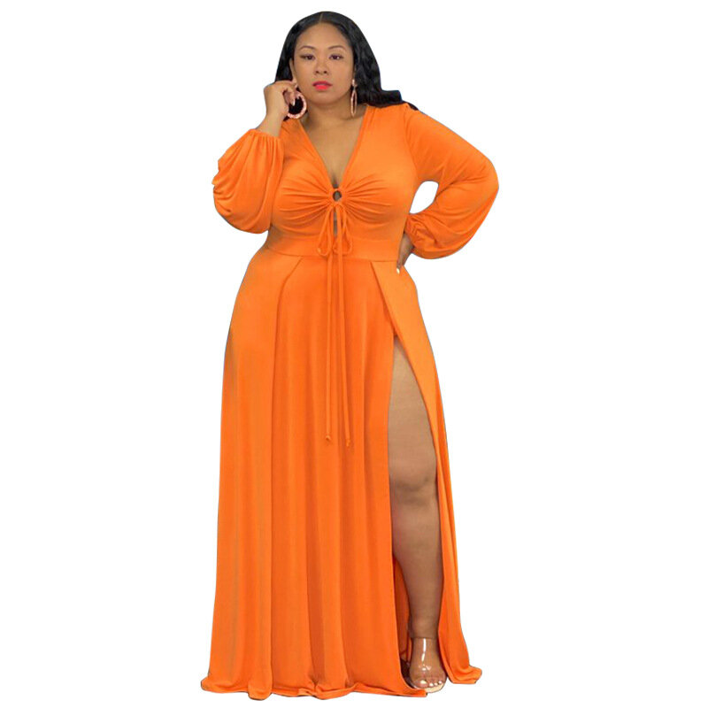 Afrikanische Kleider für Frauen Frühling und Herbst Afrikanische Frauen Langarm V-ausschnitt Plus Größe Langes Kleid Maxi Kleid Afrikanische Kleidung