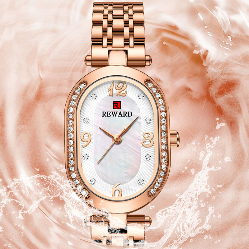 REWARD 2021 New Women Watches Oval Gold Watch Wristwatch Reloj Mujer Ladies Bracelet Waterproof Quartz Clock Relogio Feminino