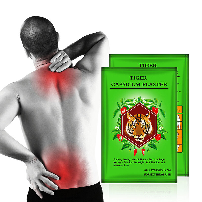 Parche de bálsamo de tigre para aliviar el dolor de espalda, adhesivo de Capsicum para el cuidado de la salud corporal, apósito médico, 4 unids/bolsa