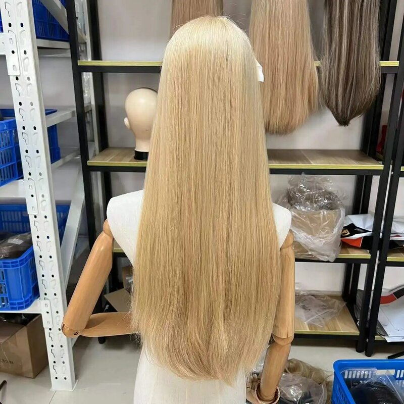 Yelin Blonde Kleur Europese Virgin Straight Hair Lace Top Pruik In Voorraad