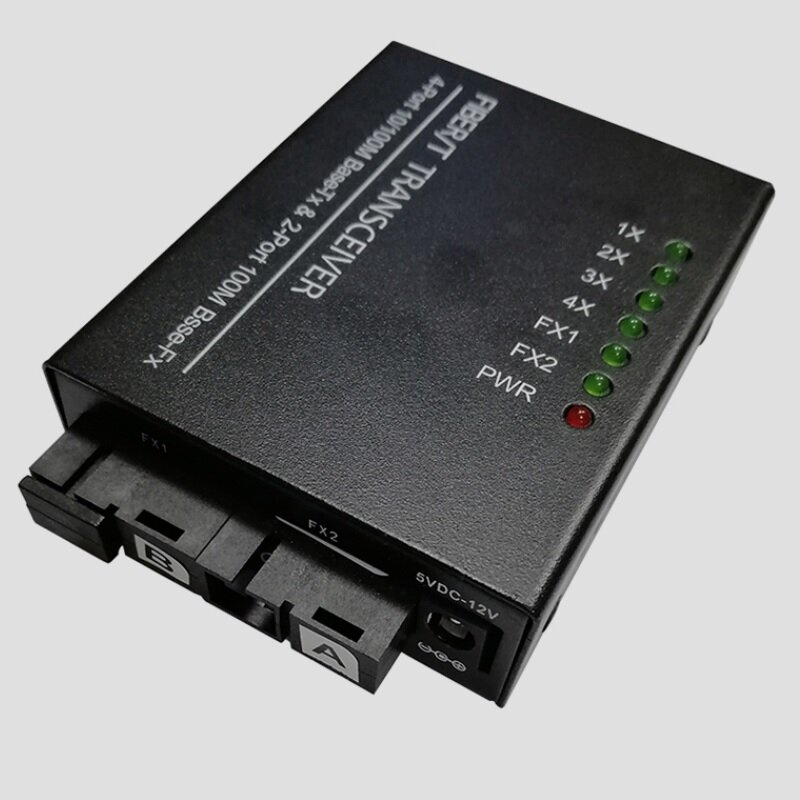 Interruptor Ethernet de fibra óptica, convertidor de medios de 20KM, modo único, 4 puertos RJ45 y 2 puertos SC, 10/100M