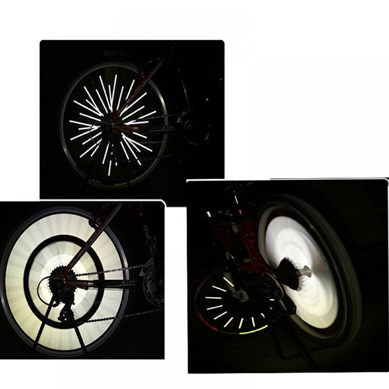 12 pçs listras reflexivas de bicicleta à prova dwaterproof água aviso seguro luminoso falou refletor roda abs tubo revestimento reflexivo