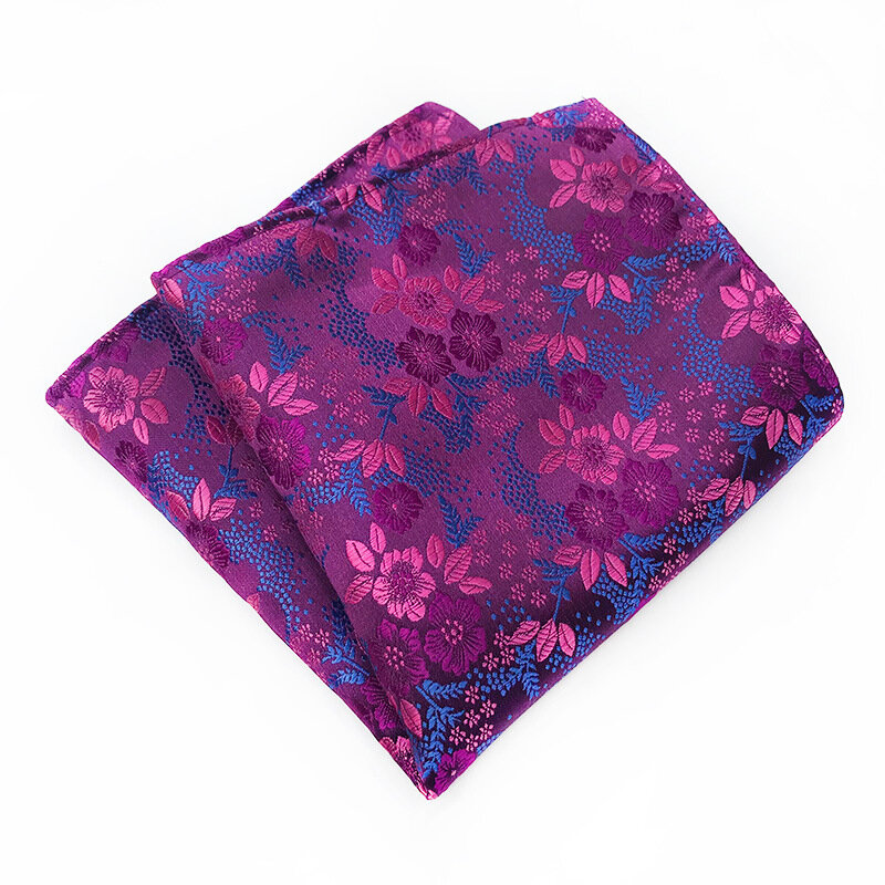 18Color Classic Luxury Men's Handkerchief Floral Printed Hankies Silk Polyester Hanky Business Pocket Square Chest Towel 25*25CM