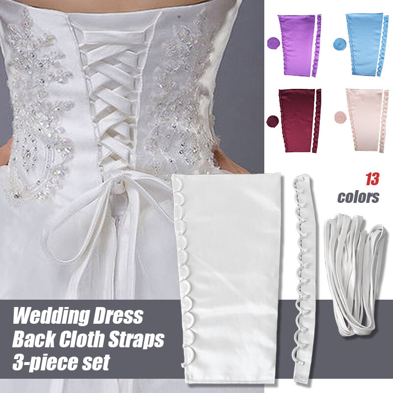 Lace-up Satin Corset Kits, substituição Zipper, vestido de casamento, Voltar Lace Webbing, DIY Craft, Acessórios do vestido de casamento, 3pcs por conjunto