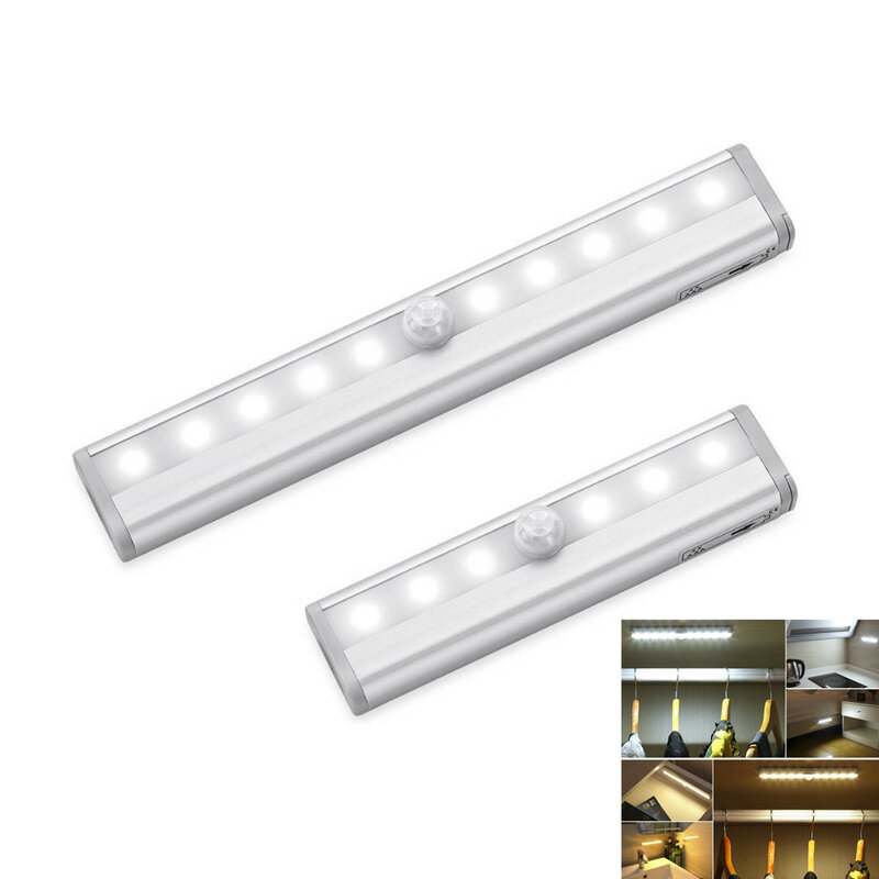 Tira de luces LED de inducción para debajo del armario, lámpara de noche a pilas, con Sensor de movimiento, magnética, para cocina, 6/10