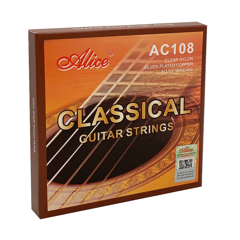Струны для классической гитары, набор из 6-струн для классической гитары, прозрачные нейлоновые струны с посеребренным покрытием из медного сплава, Alice A108