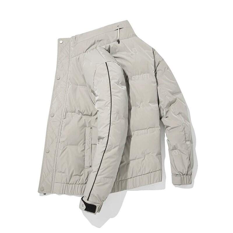 Пуховик мужской повседневный зимний, модный свободный пуховик с воротником-стойкой, теплое пальто на белом утином пуху для взрослых