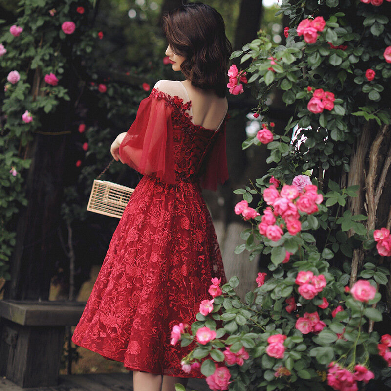 Женское вечернее платье, юбка бордового цвета, для невесты, для весны и осени, 2020