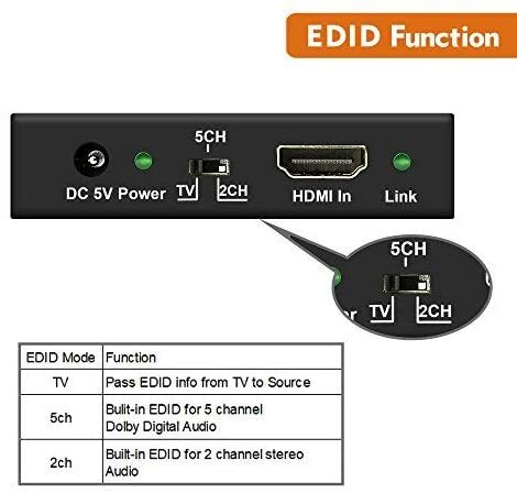 TLT-TECH HDMI 2.0 18Gpbs 4K 60HZ HDMI Audio Extractor Converter SPDIF + 3.5MM Output HDCP 2.2, Dolby Digital/DTS Passthrough CEC
