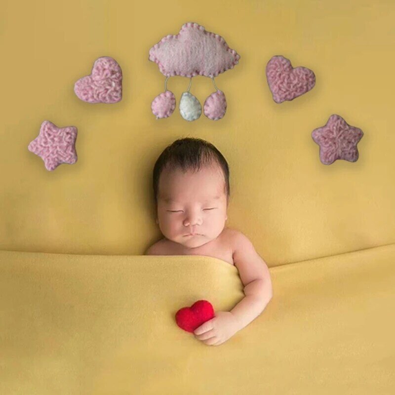3/5 pçs diy artesanal bebê lã feltro nuvens estrelas amor ornamentos decorações de festa em casa recém-nascidos fotografia adereços