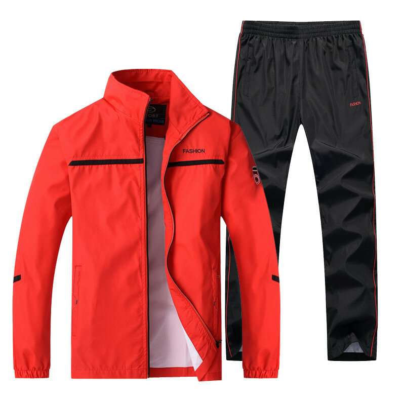 Fato Sportswear 2 peças para homens, conjuntos de agasalho ativo, roupas de jogging, jaqueta e calças asiáticas, tamanho L-5XL, primavera e outono, nova moda
