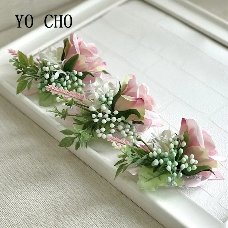 YO CHO-broche de rosa de seda para damas de honor, pulsera de ramillete de boda para hombres, flores, planificador, ramillete de flores