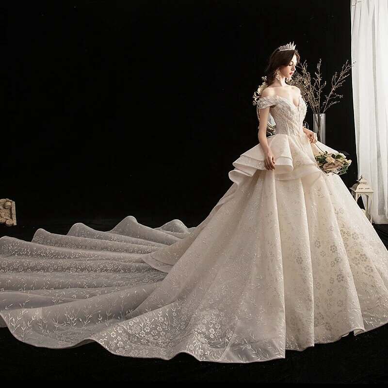 Vestidos De Noiva أنيقة على شكل قلب ملابس للحمل فستان الزفاف يزين العروس فساتين الزفاف موضة الأميرة فستان زفاف