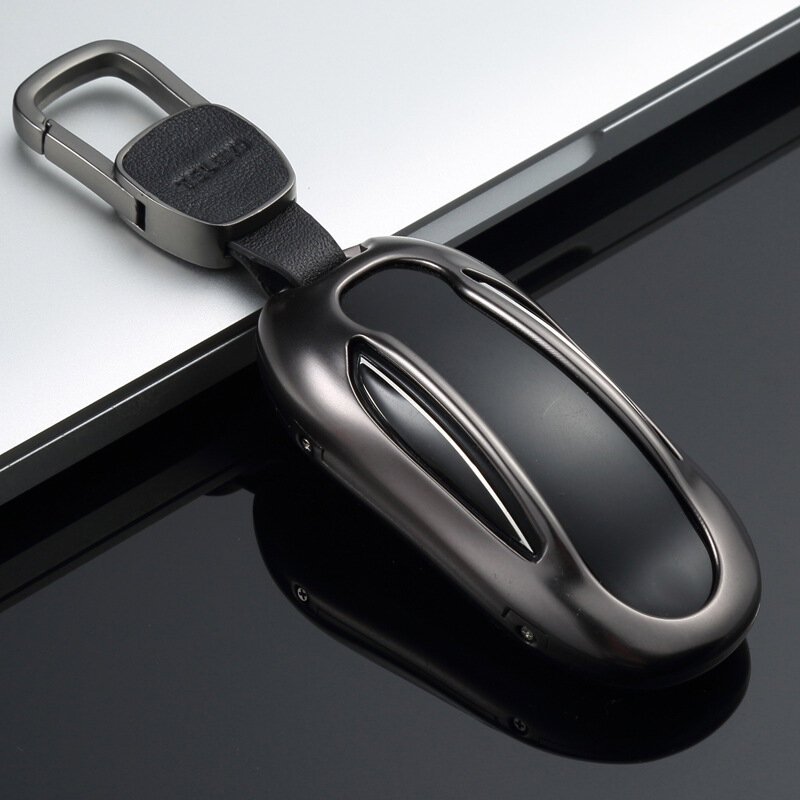 1Pcs Auto Schlüssel Fall Abdeckung mit Gürtel Aluminium Legierung Schlüssel Shell Lagerung Tasche Protector für Tesla Model S Modell 3 modell X Modell Y