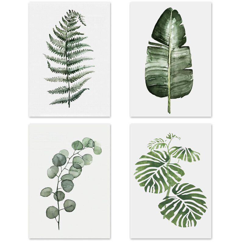 Pintura de arte em tela monstera deliciosa, pôsteres nórdicos de plantas, estilo verde com folhas, imagem moderna para decoração de casa