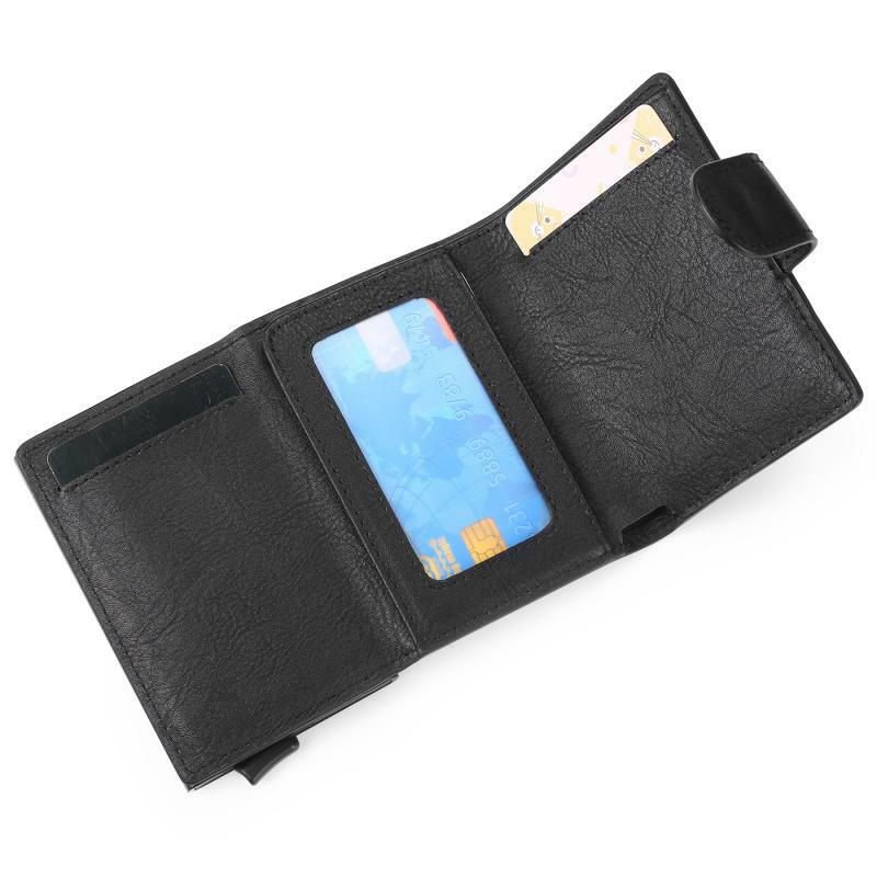 Zovyvol RFID 도난 방지 신용 카드 홀더 남성 지갑, 슬림 얇은 비즈니스 PU 가죽 금속 카드 홀더 케이스 매직 스마트 지갑