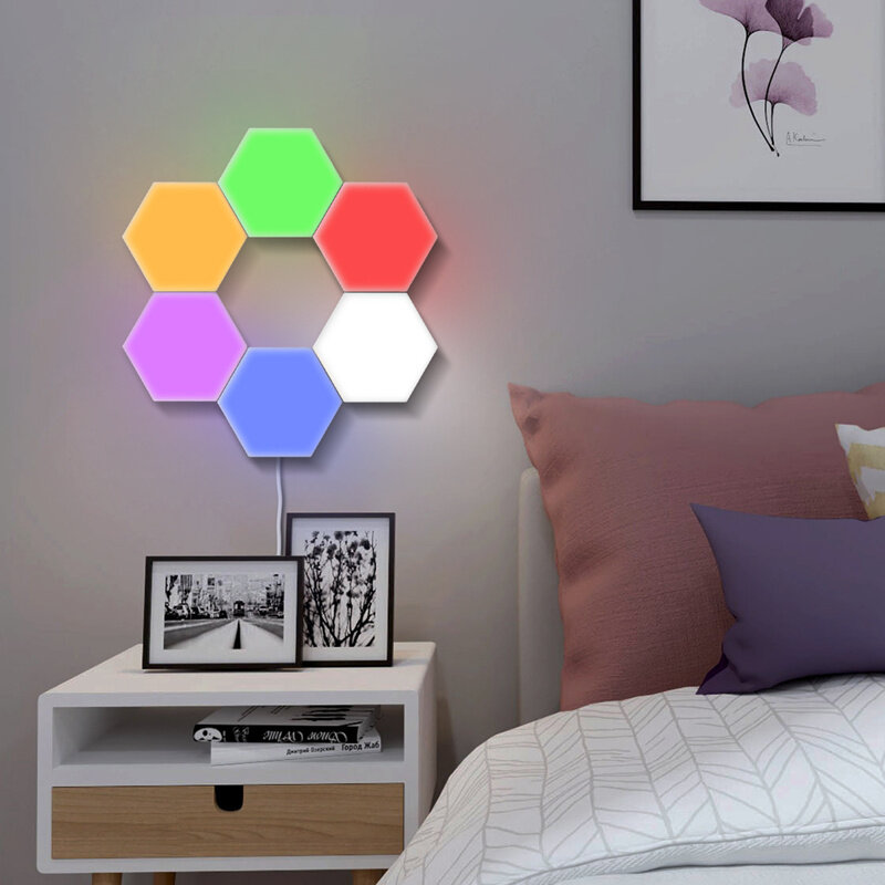 다채로운 diy 양자 빛 터치 민감한 센서 밤 램프 모듈 육각 led 자기 조명 벽 램프 참신 장식