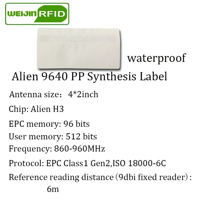 Adesivo de etiqueta rfid uhf 9640, etiqueta sintética pp 915mhz 900mhz higgs3 epcc1g2 6c adesivo inteligente, etiqueta de etiqueta passiva rfid