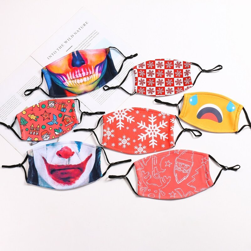 Chrismas Afdrukken Dikke Kinderen Volwassen Masker Beschermende Herbruikbare Wasbare Comfortabele Stofdicht Winddicht Fietsen Gezichtsmaskers
