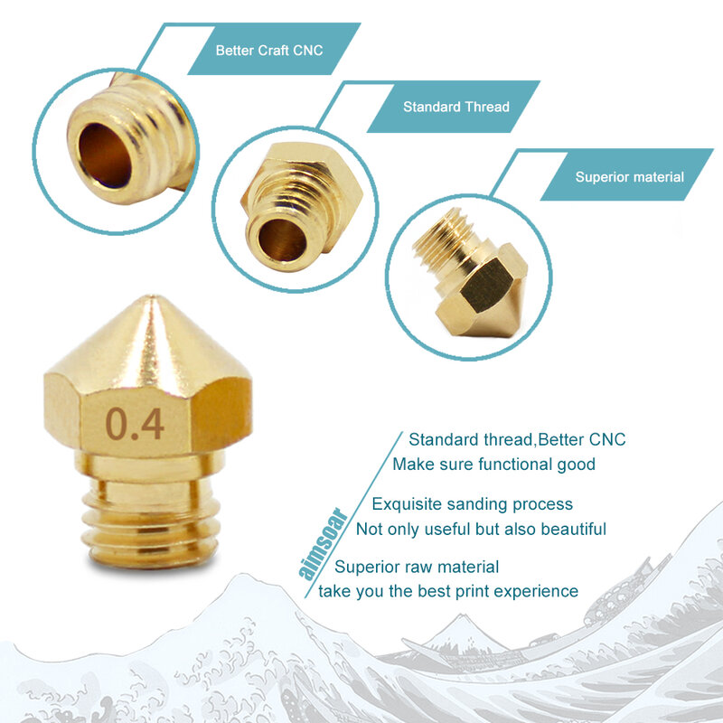 MK10 Nozzle 0.2/0.3/0.4/0.5/0.6/0.8/1.0mm e3d printer accessories extruder remote extrusion head brass nozzle stainless steel